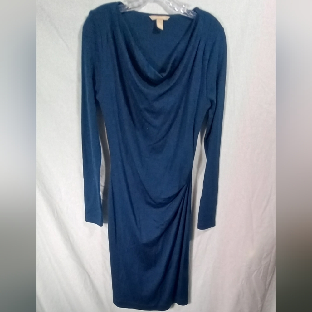 Banana Republic Teal Wool Blend Ruched Cowl Neck Midi Dress Size M